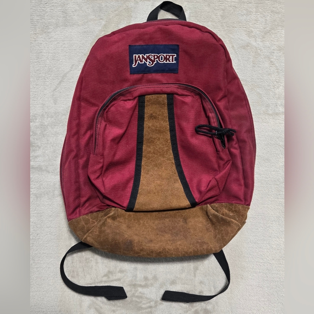 Jansport backpack 🎒 RARE// maroon and leather VINTAGE!